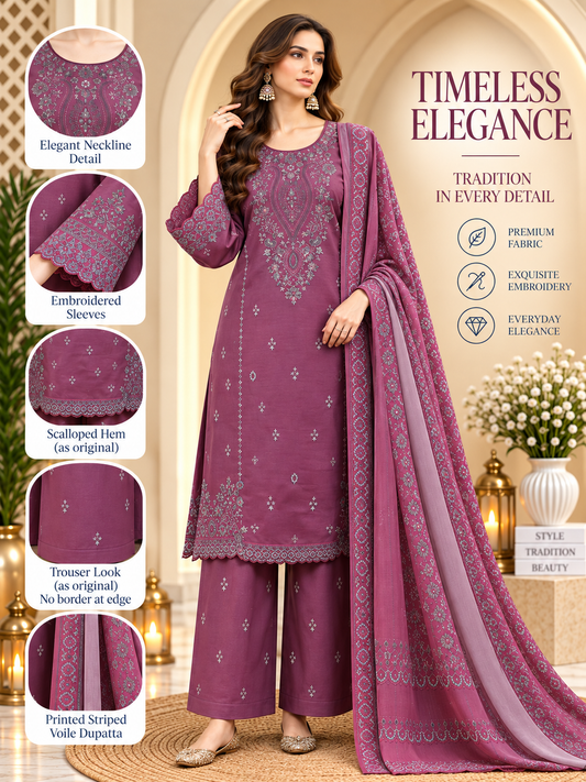 Mauve - 3pcs Ready to wear Cambric Suit