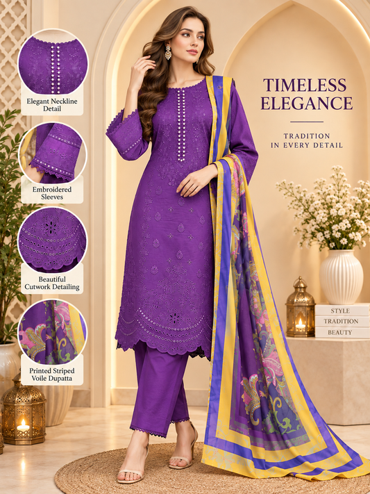 Cobalt Blue - 3pcs Ready-to-Wear Cambric Suit
