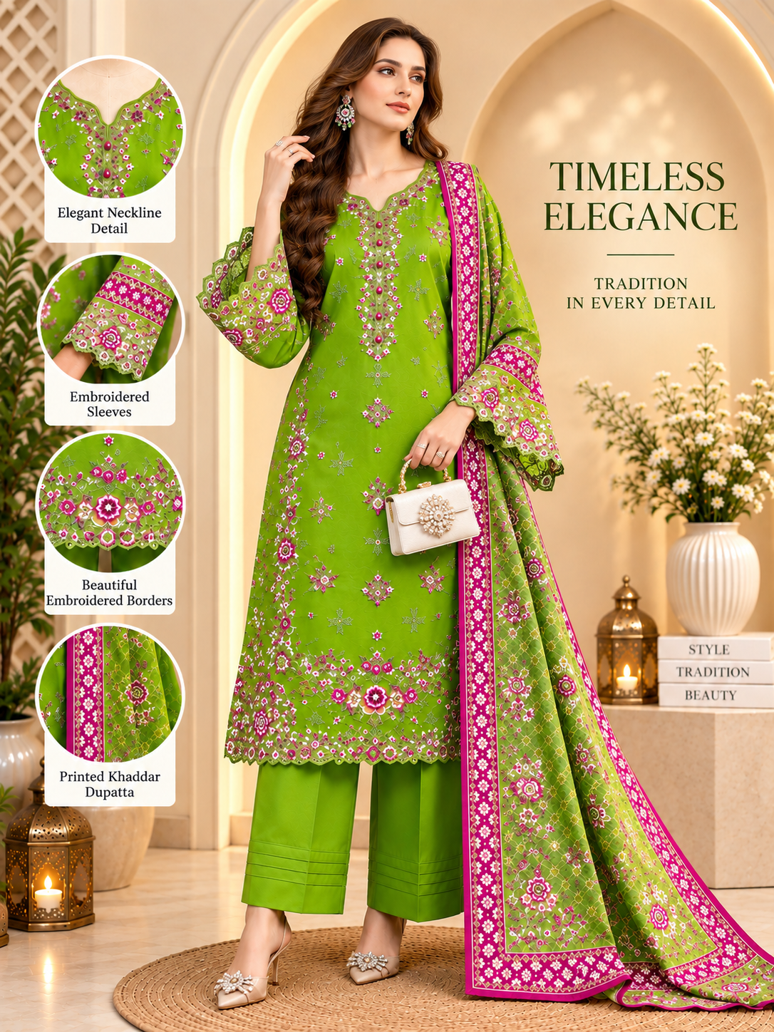 Deep Magenta - 3pcs Ready-to-Wear Cambric Suit