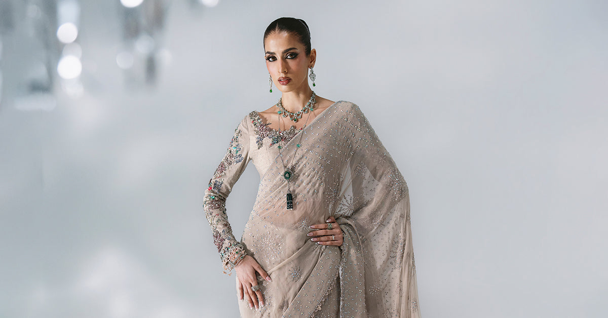 Unstitched Embroidered Chiffon Saree