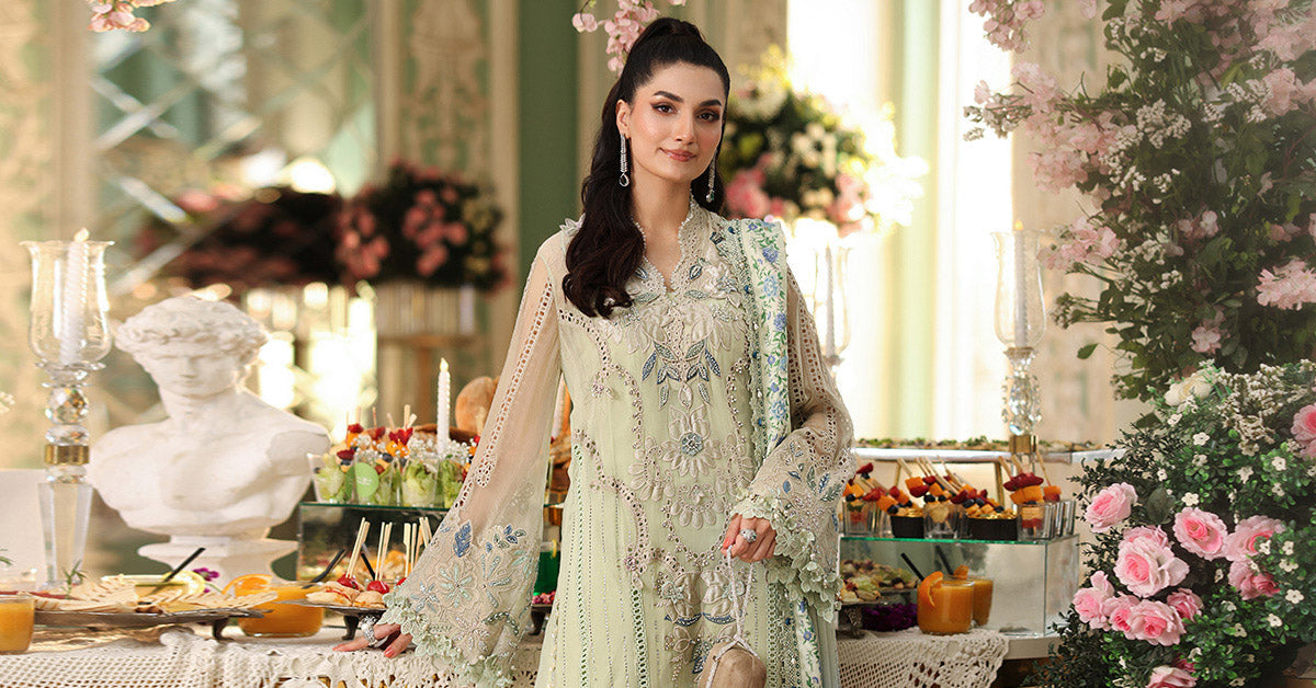 3 Piece Unstitched Embroidered Chiffon Suit