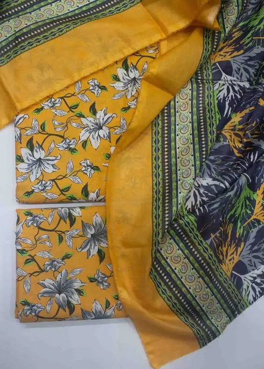 DPC-0710- 3 Piece Cotton Printed UnStitched Suit