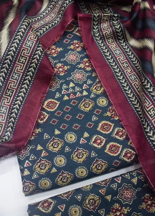 DPC-0716- 3 Piece Cotton Printed UnStitched Suit