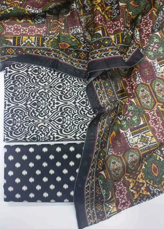 DPC-0730- 3 Piece Cotton Printed UnStitched Suit