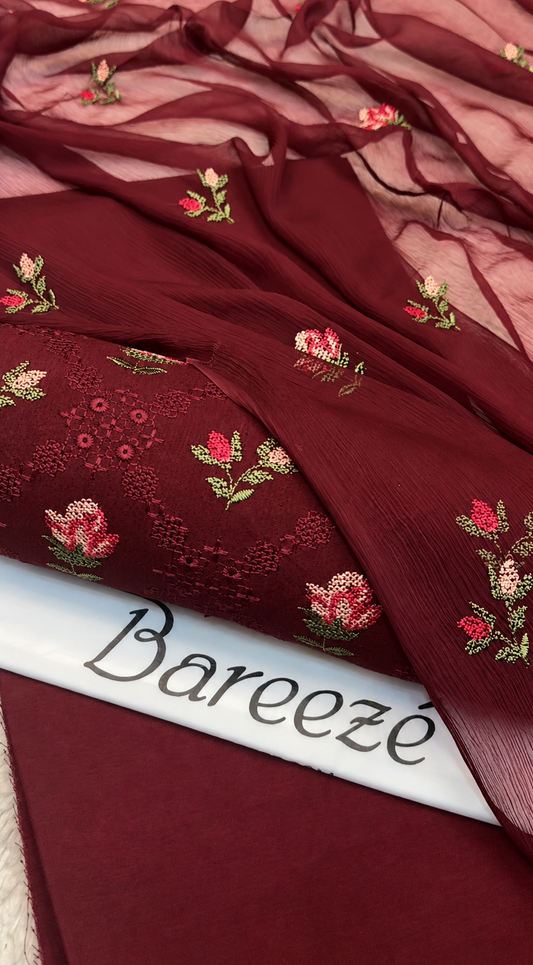 3PC Winter Karandi | Pure Chiffon Dupatta