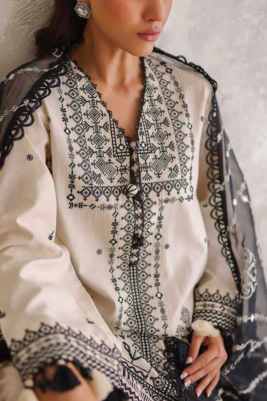 3 Piece Embroidered Lawn Suit with Organza Dupatta and Borders PM-62055
