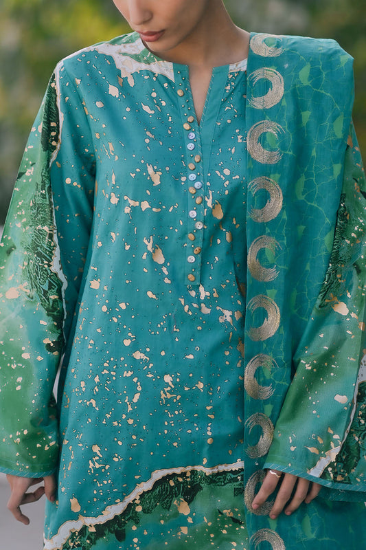 3 Piece Gold Printed Lawn Suit with Embroidered Lacquer Printed Dupatta CL-52512