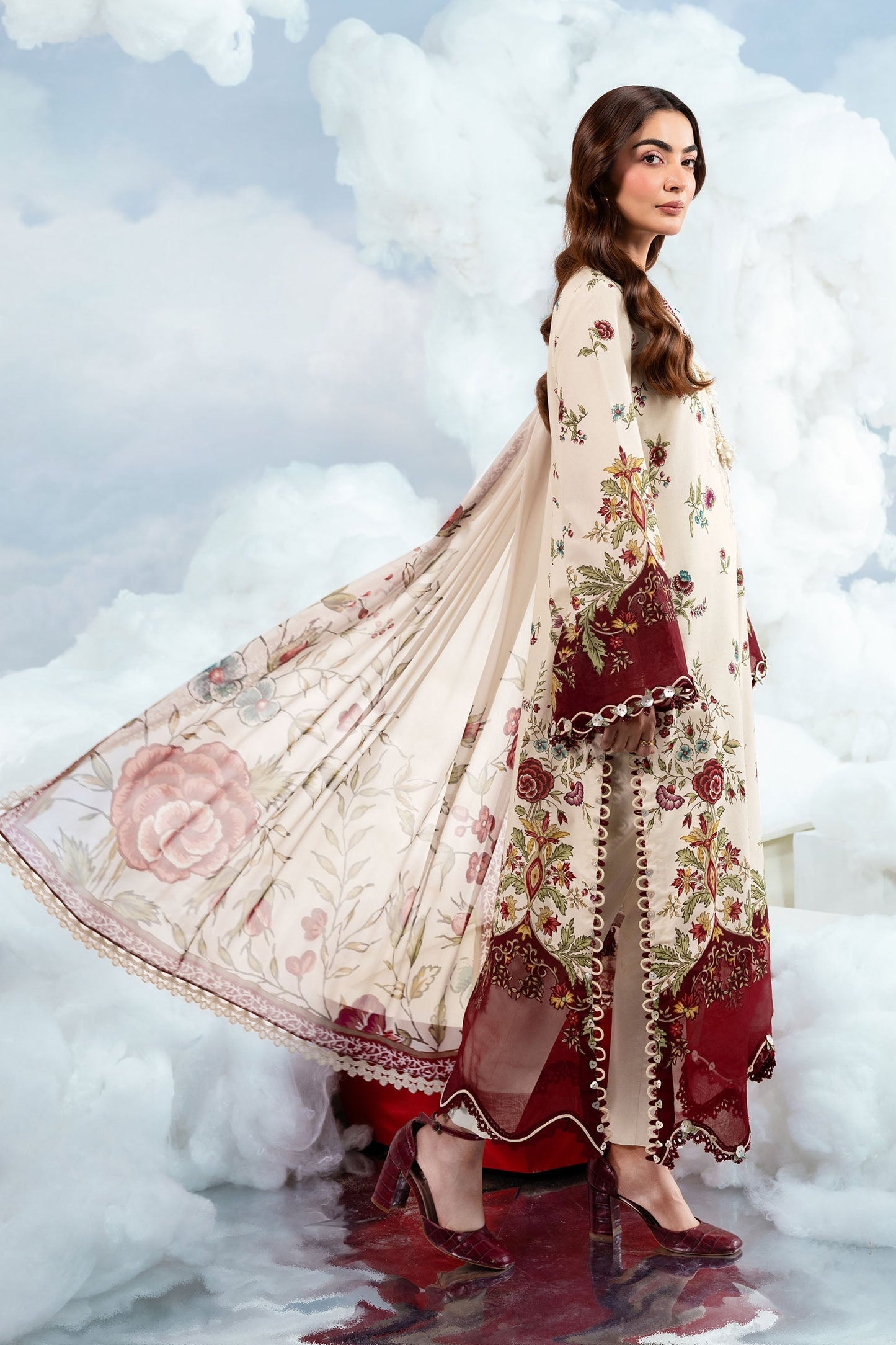 3 Pc Unstitched Embroidered Lawn Suit