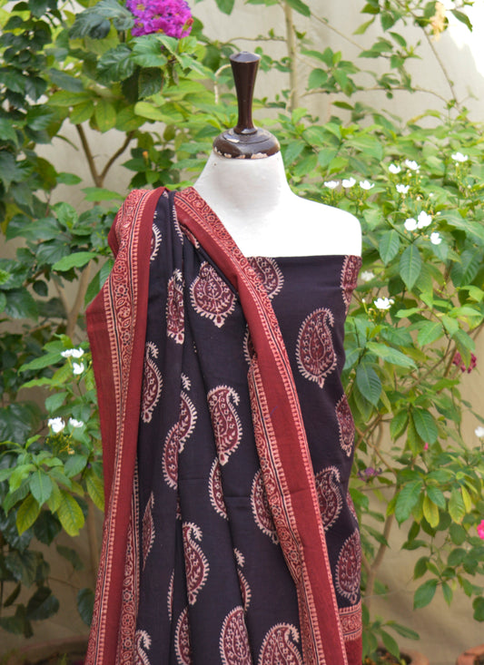 Organic Dyed Hand Block Printed Ajrak Anbi Unstitched Two-Piece (Lawn) – Luxury Ajrak Design Dress