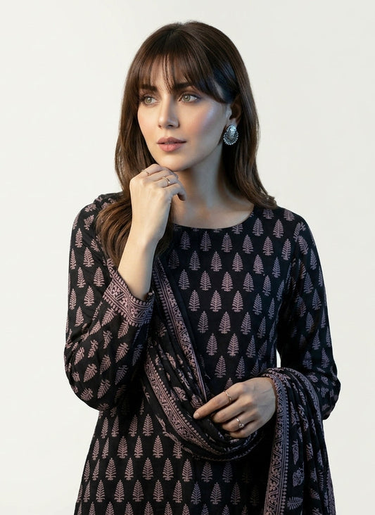 Organic Dye Hand Block Printed Ajrak Design Dress Black Mountain Butta – Unstitched Lawn Two-Piece (Shirt & Dupatta)