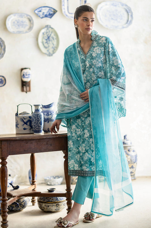 3 Piece Embroidered Printed Lawn Suit with Cotton Net Dupatta and Borders CN-62002