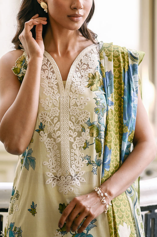 3 Piece Embroidered Printed Lawn Suit with Neckline CL-62037