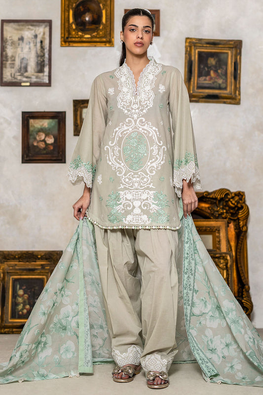 3 Piece Embroidered Lawn Suit with Denting Lawn Dupatta and Border DN-62027