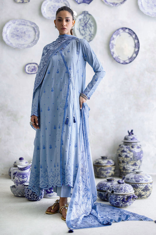 3 Piece Schiffli Embroidered Lawn Suit with Silk Dupatta S-62012