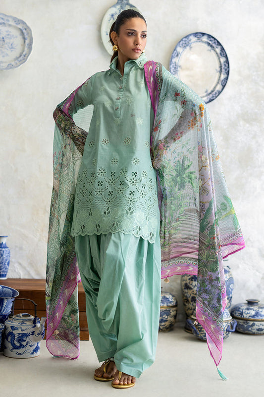 3 Piece Schiffli Embroidered Lawn Suit with Silk Dupatta S-62013
