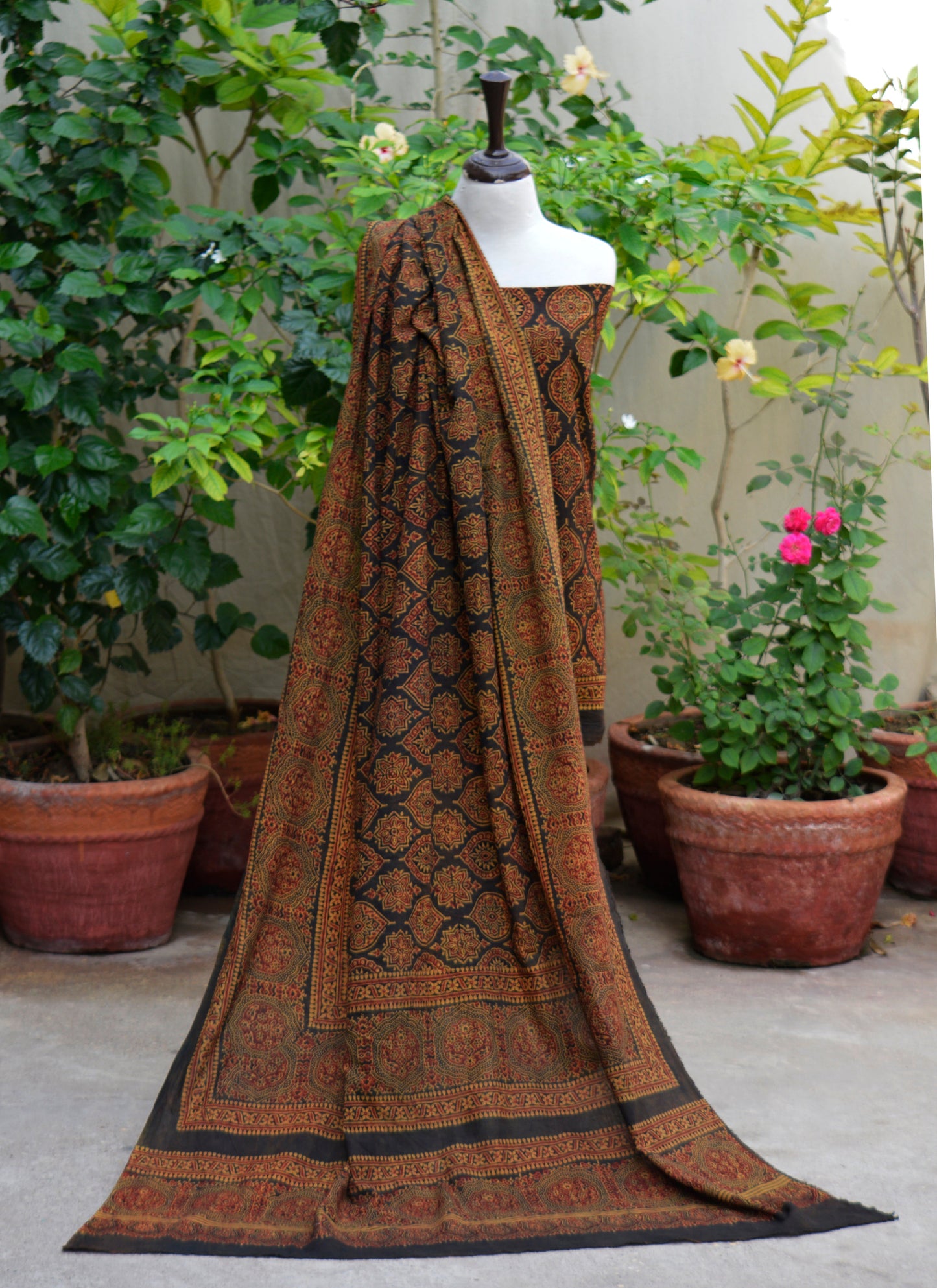 Organic Dye Rang-e-Hina Badam Ajrak Design Dress – Hand Block Printed Unstitched Two-Piece (Shirt & Dupatta)