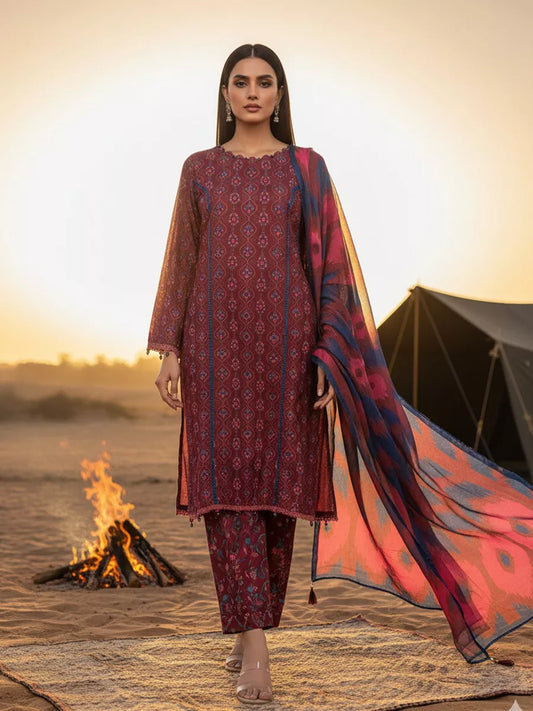 3PC Unstitched Printed Silk Lawn Suit (SUNS7ASI339)