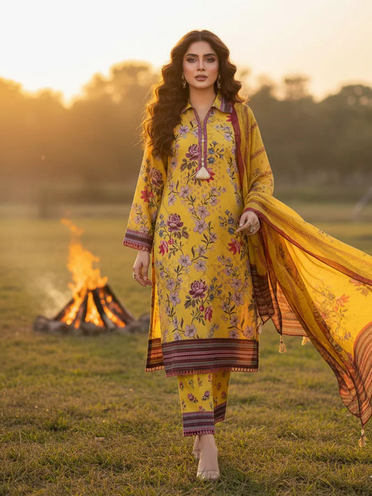 3PC Unstitched Printed Silk Lawn Suit (SUNS7ASI338)