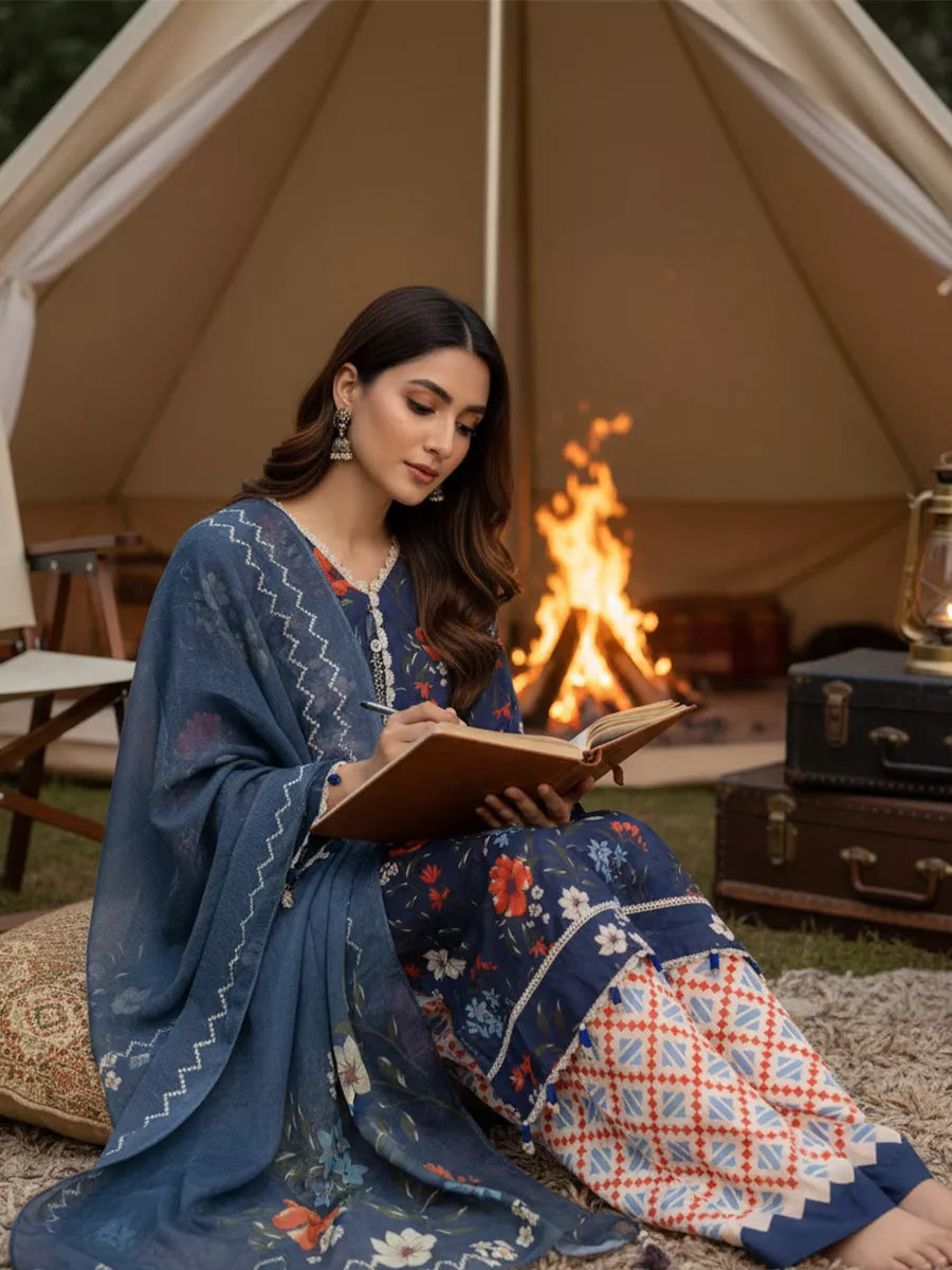 3PC Unstitched Printed Silk Lawn Suit (SUNS7ASI334)