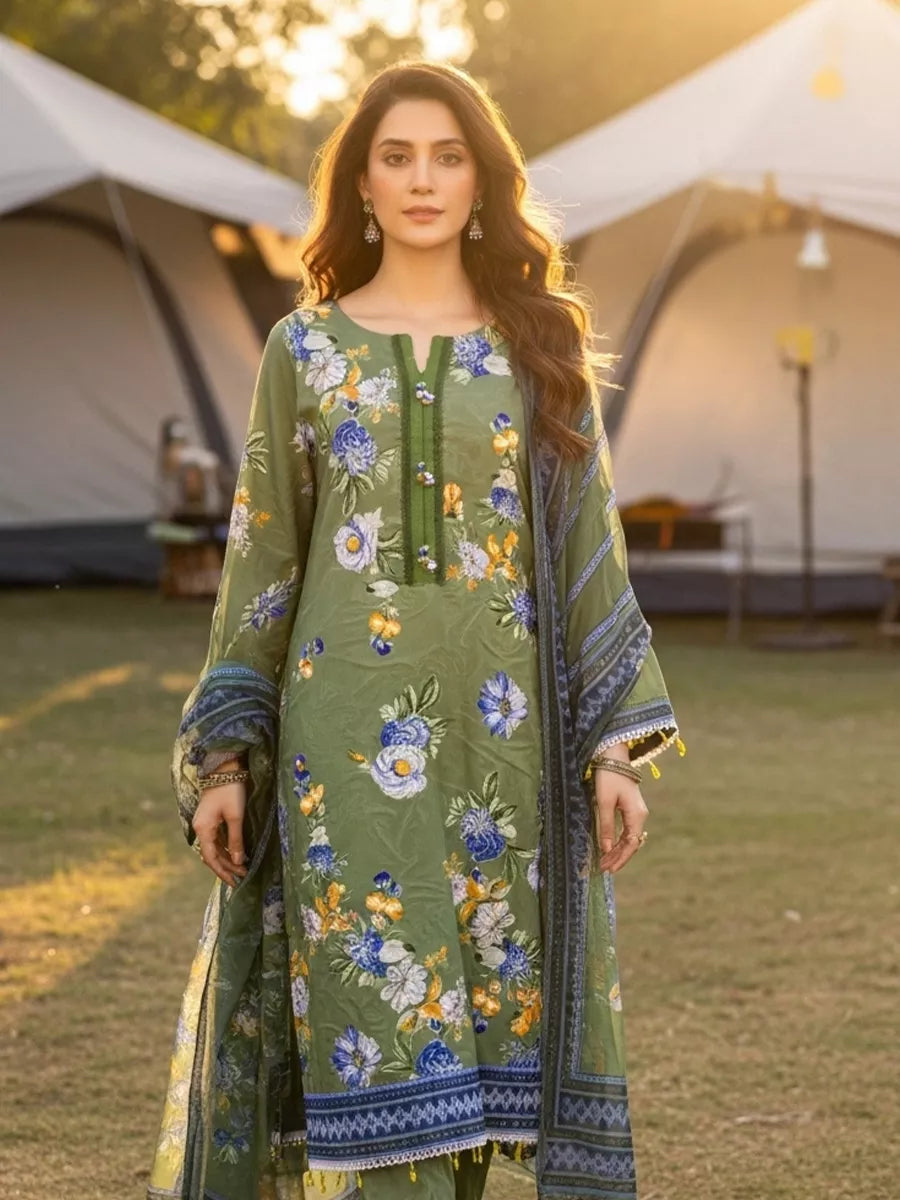 3PC Unstitched Printed Silk Lawn Suit (SUNS7ASI331)