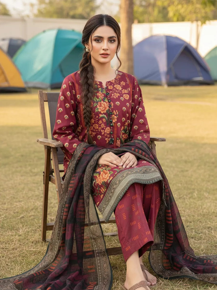 3PC Unstitched Printed Silk Lawn Suit (SUNS7ASI330)