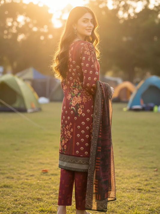 3PC Unstitched Printed Silk Lawn Suit (SUNS7ASI330)