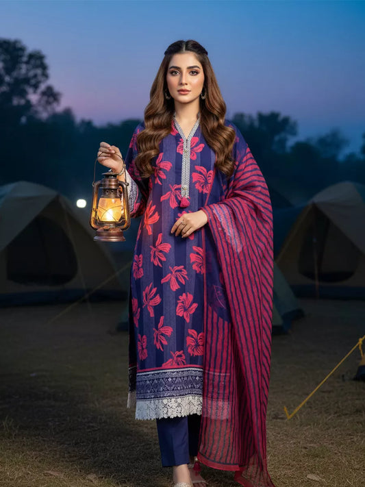 3PC Unstitched Printed Silk Lawn Suit (SUNS7ASI329)