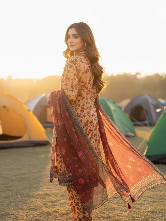 3PC Unstitched Printed Silk Lawn Suit (SUNS7ASI327)