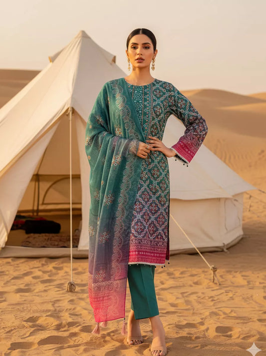 3PC Unstitched Printed Silk Lawn Suit (SUNS7ASI325)