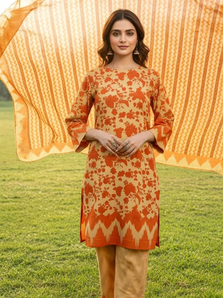 3PC Unstitched Printed Silk Lawn Suit (SUNS7ASI324)
