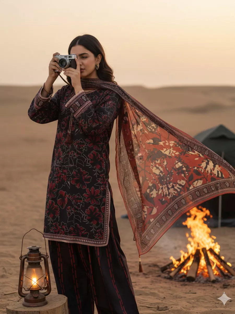 3PC Unstitched Printed Silk Lawn Suit (SUNS7ASI322)