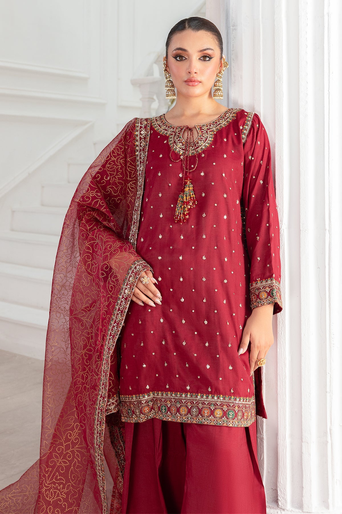 3-PC Embroidered Raw-Silk Suit CMA-5-048