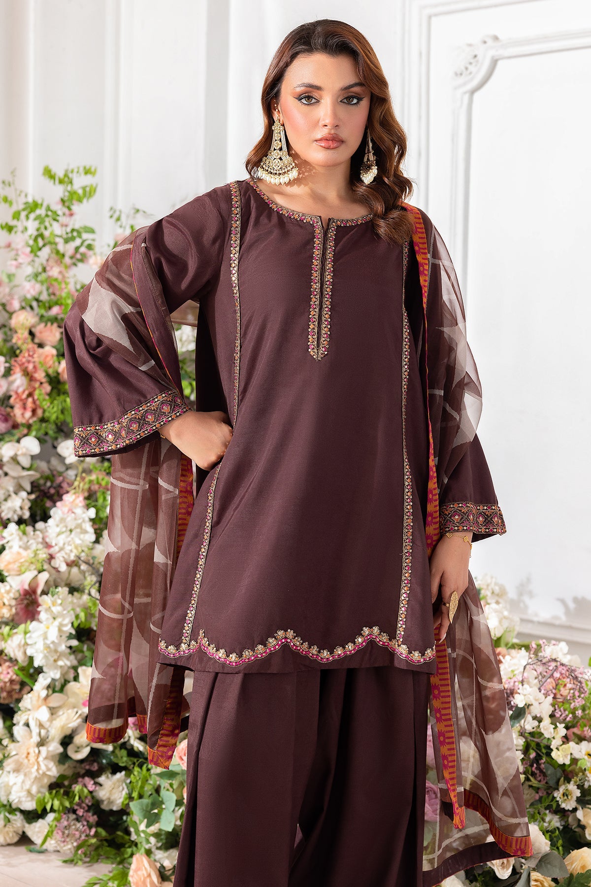 3-PC Embroidered Raw-Silk Suit CMA-5-108