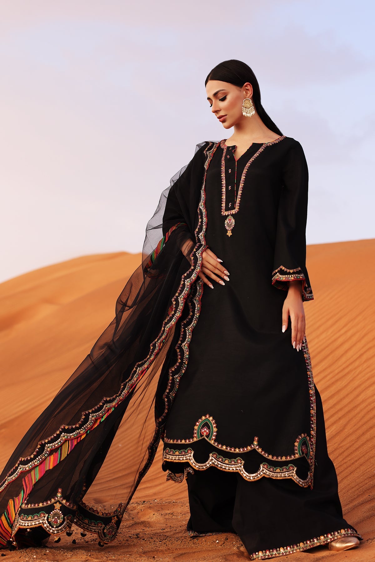 3-PC Embroidered Raw-Silk Suit CMA-5-109