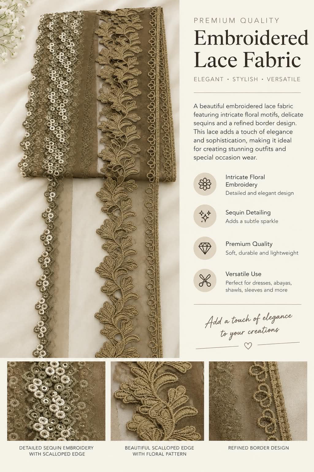 Premium Scalloped Lace- Olive Green