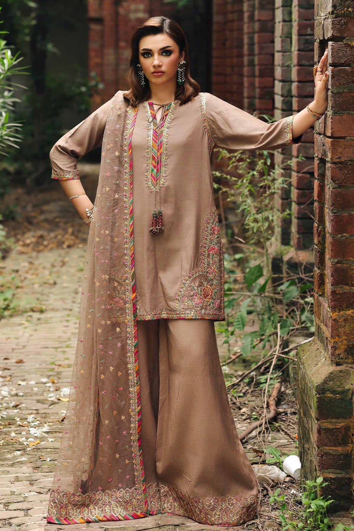 3-PC Embroidered Raw-Silk Suit CMA-5-092