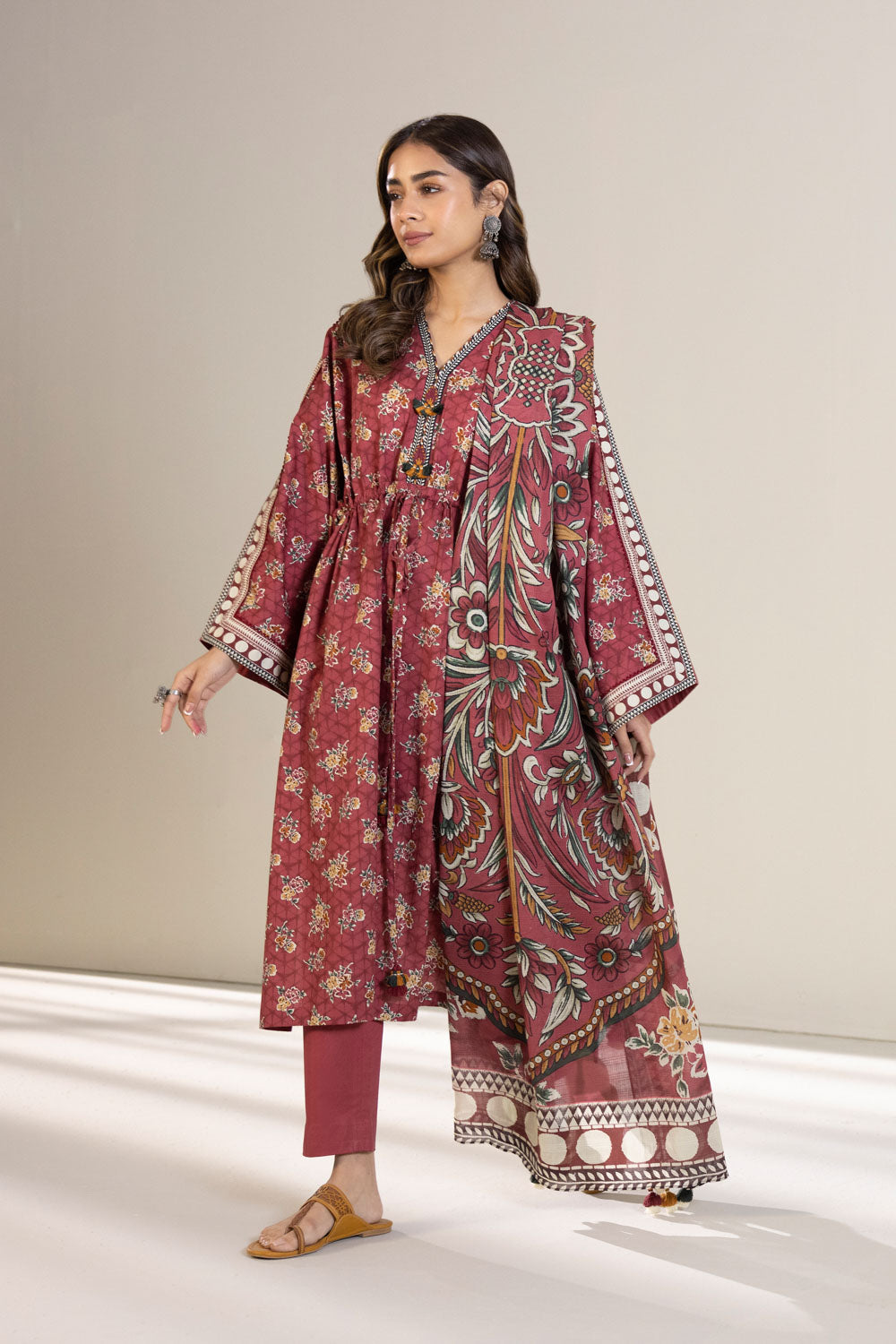 2 Piece - Printed Cambric Suit - Red