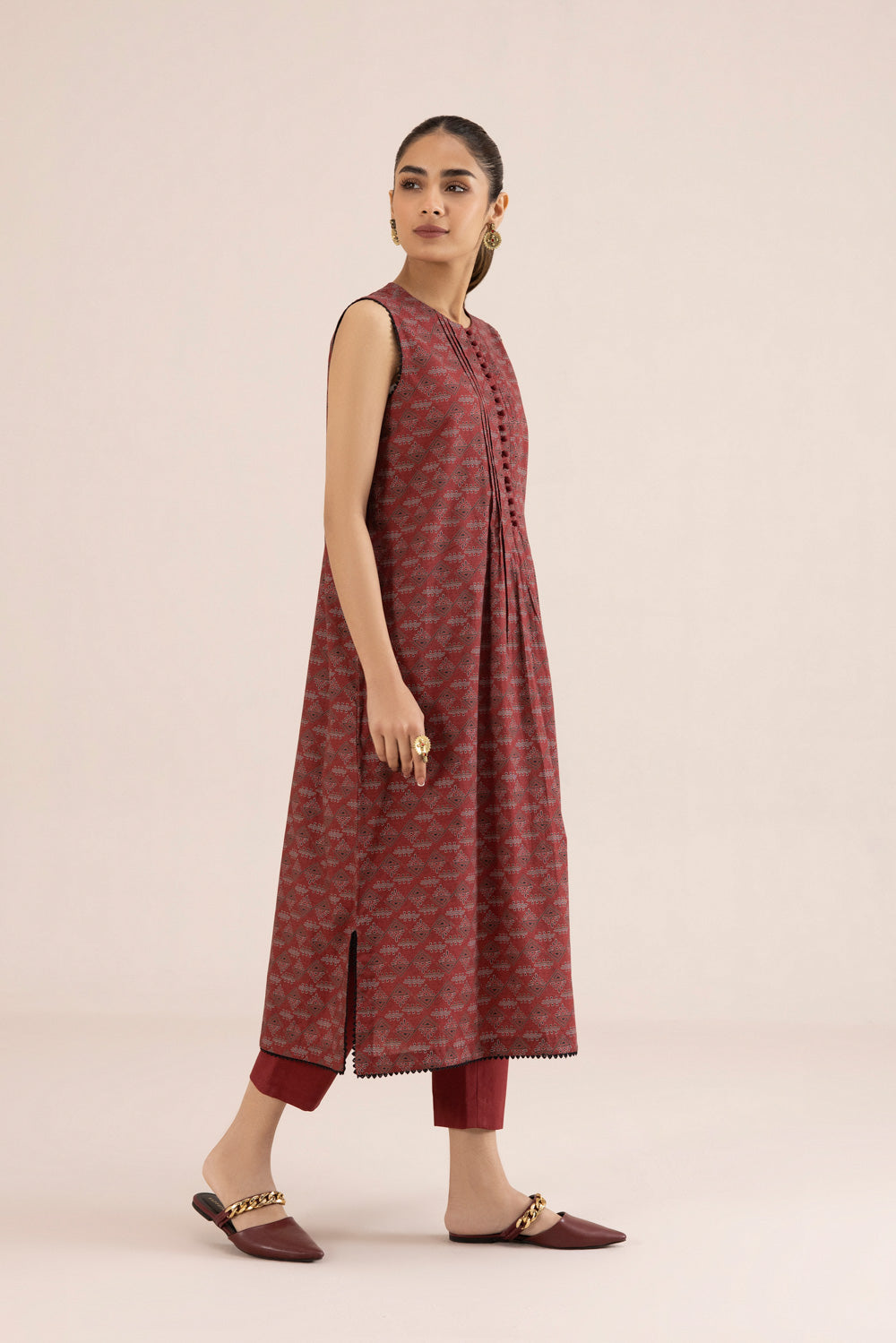 2 Piece - Printed Cambric Suit - Red