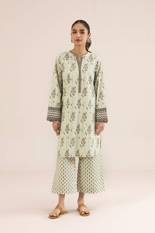 2 Piece - Printed Cambric Suit - Off White