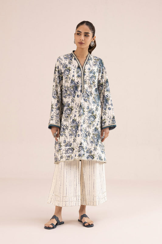 2 Piece - Printed Cambric Suit - Off White