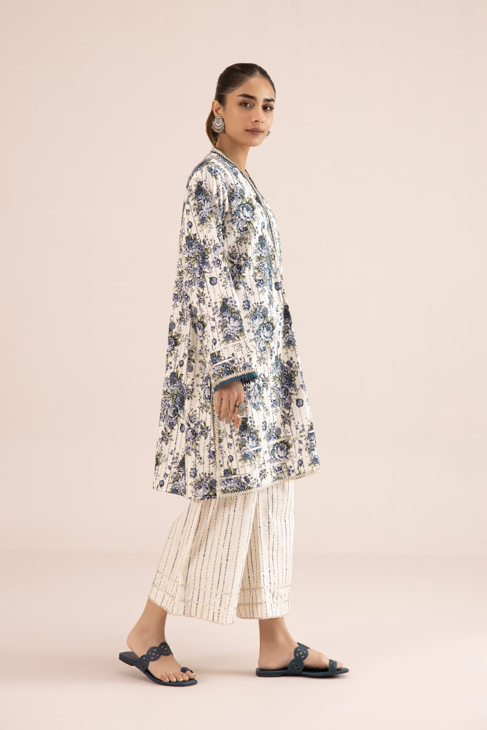 2 Piece - Printed Cambric Suit - Off White