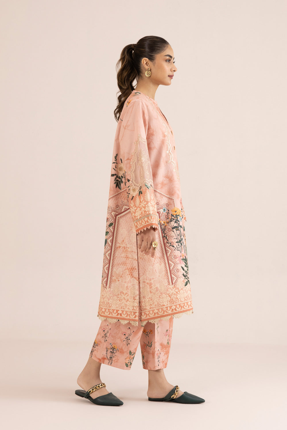 2 Piece - Embroidered Cambric Suit - Pink