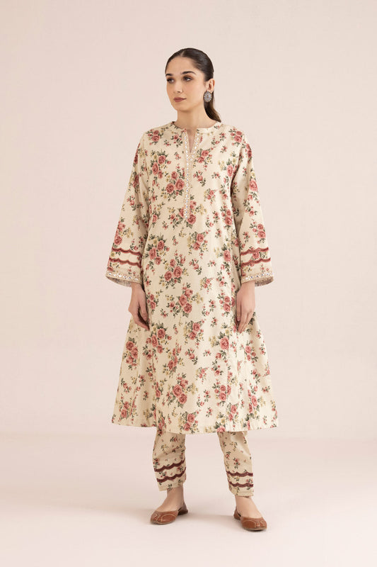 2 Piece - Printed Cambric Suit - Off White