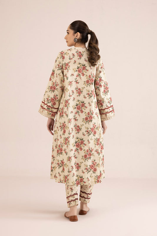 2 Piece - Printed Cambric Suit - Off White