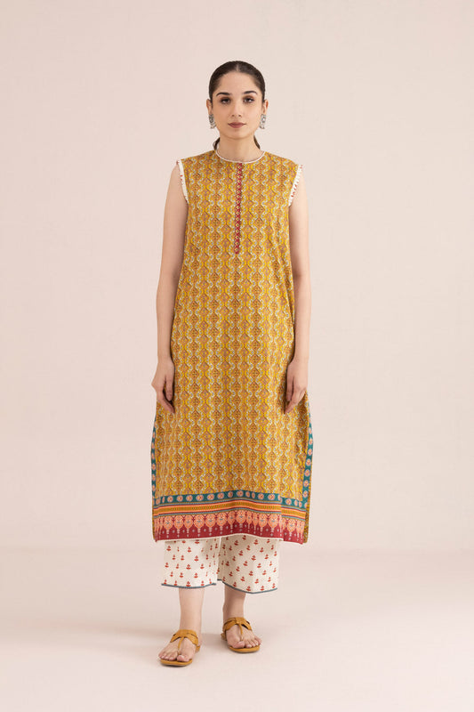 2 Piece - Printed Cambric Suit - Off White