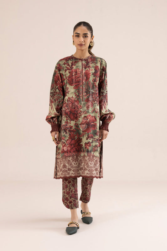 2 Piece - Printed Cambric Suit - Maroon