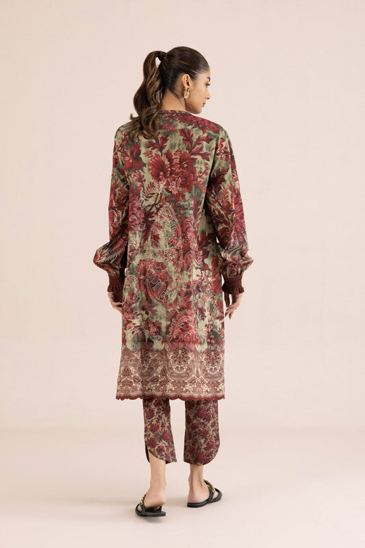 2 Piece - Printed Cambric Suit - Maroon