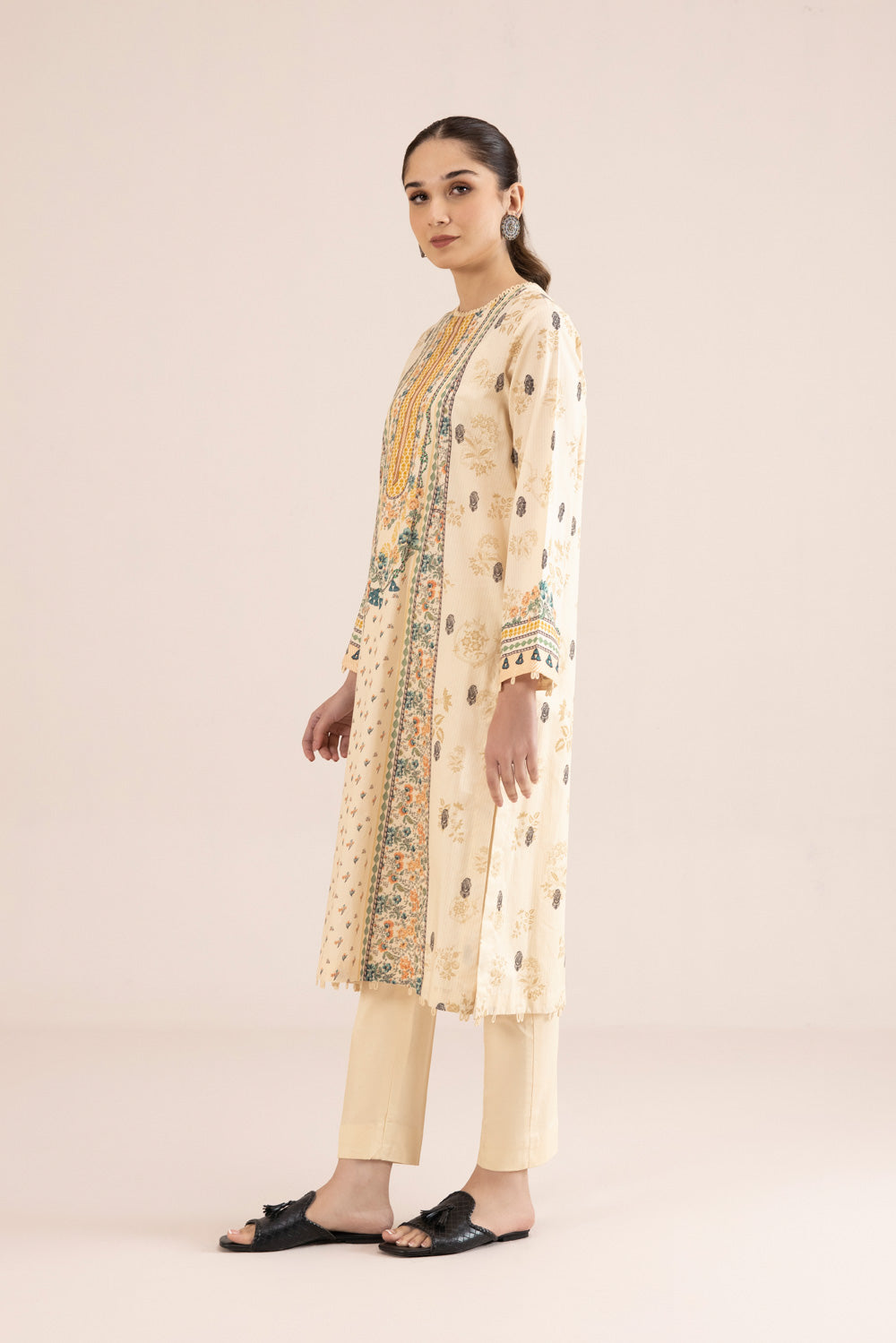 2 Piece - Printed Cambric Suit - Off White