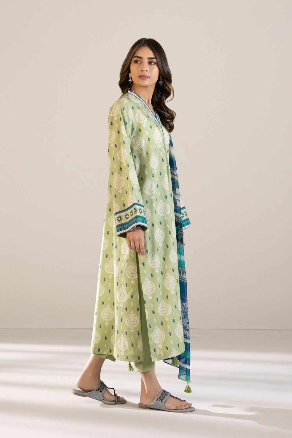 3 Piece - Printed Cambric Suit - Green