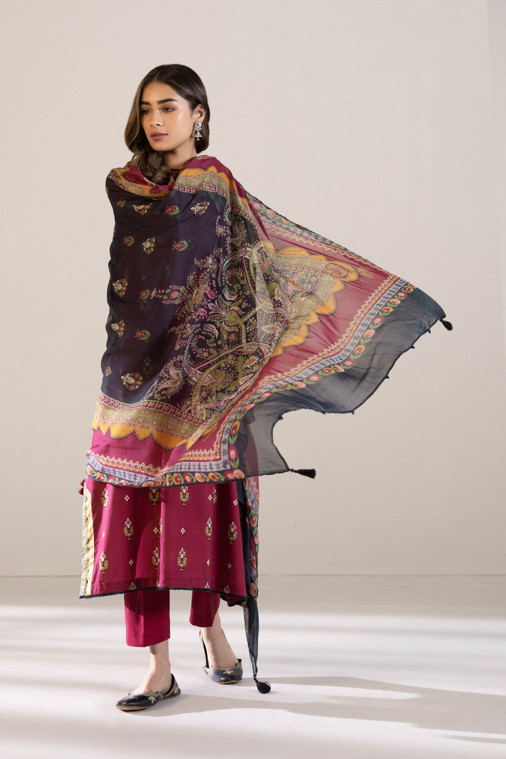 3 Piece - Printed Cambric Suit - Red